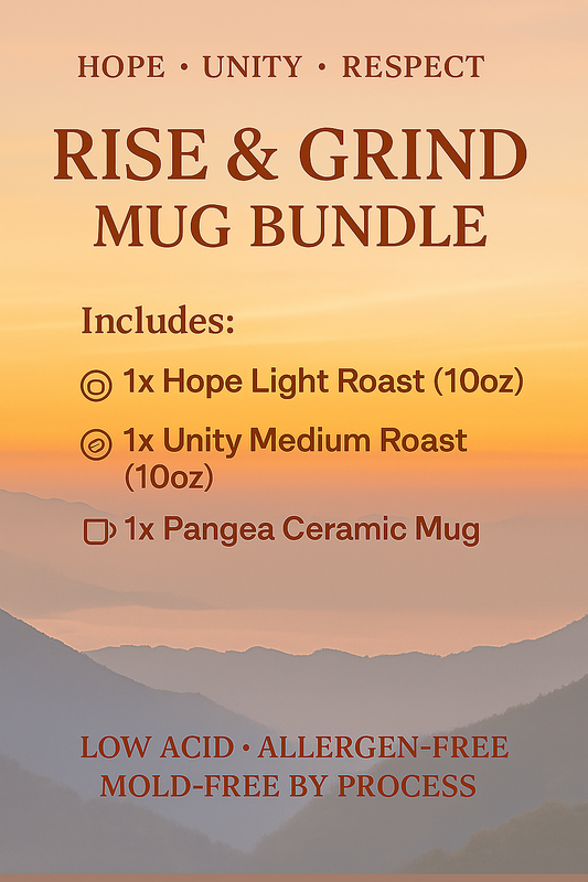 Rise & Grind Morning Coffee Bundle – Low Acid, Allergen-Free + Mug