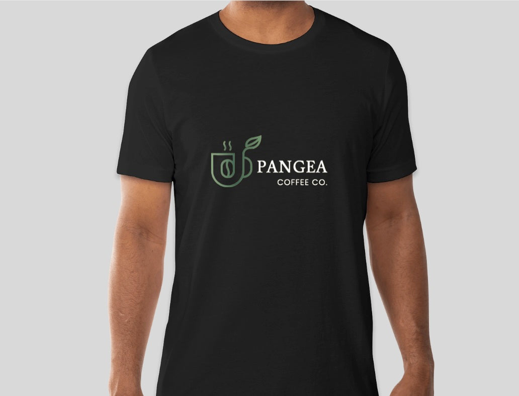 Pangea Coffee unisex graphic tee in black with minimalist logo design