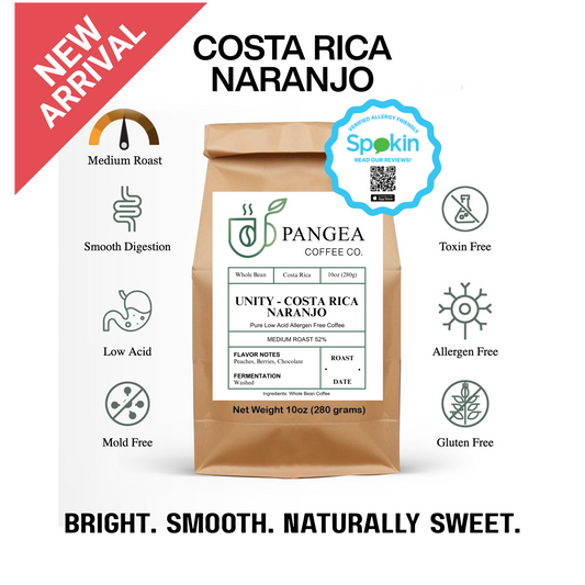 Unity Costa Rica Naranjo coffee bag – medium roast, low acid, mold-free, allergen-free coffee from Pangea