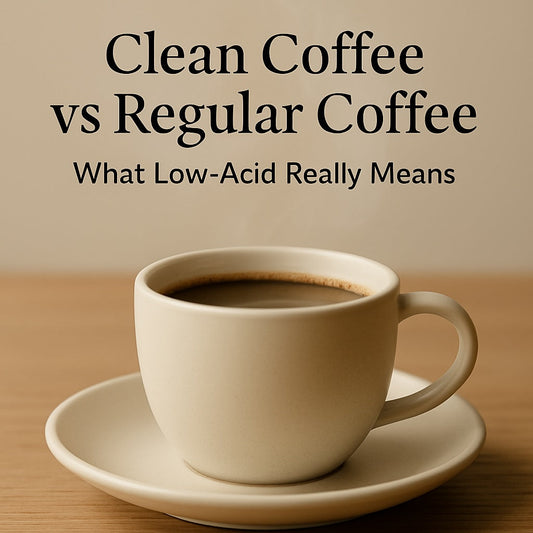 A Comparison of Clean coffee vs regular coffee showing low acid coffee benefits for acid reflux and GERD sufferers