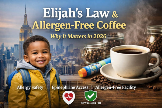 Elijah's Law 2026 NYC expansion with SPOKIN-verified allergen-free coffee from Pangea - America's first Big 9 allergen-free coffee facility protecting families with food allergies