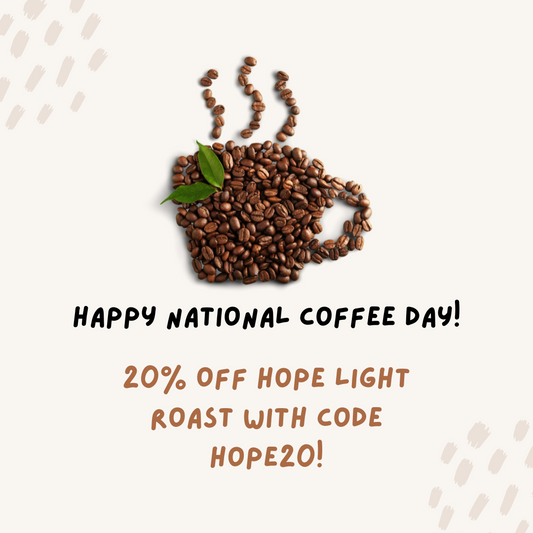 National Coffee Day with Pangea Coffee Hope Light Roast – low acid, allergen-free, roasted in California