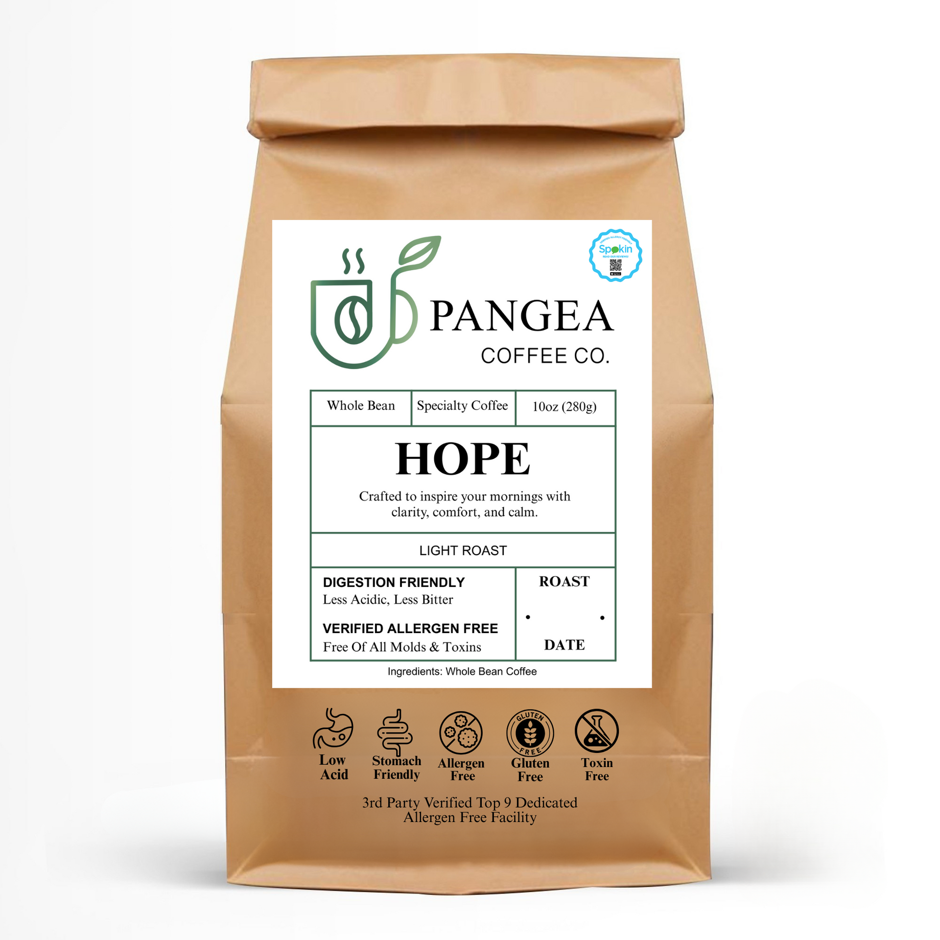 Hope – Colombia Papayo Gold by Pangea Coffee – low acid, allergen-free light roast with plum and blueberry notes