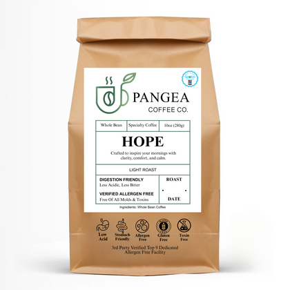 Hope – Colombia Papayo Gold by Pangea Coffee – low acid, allergen-free light roast with plum and blueberry notes