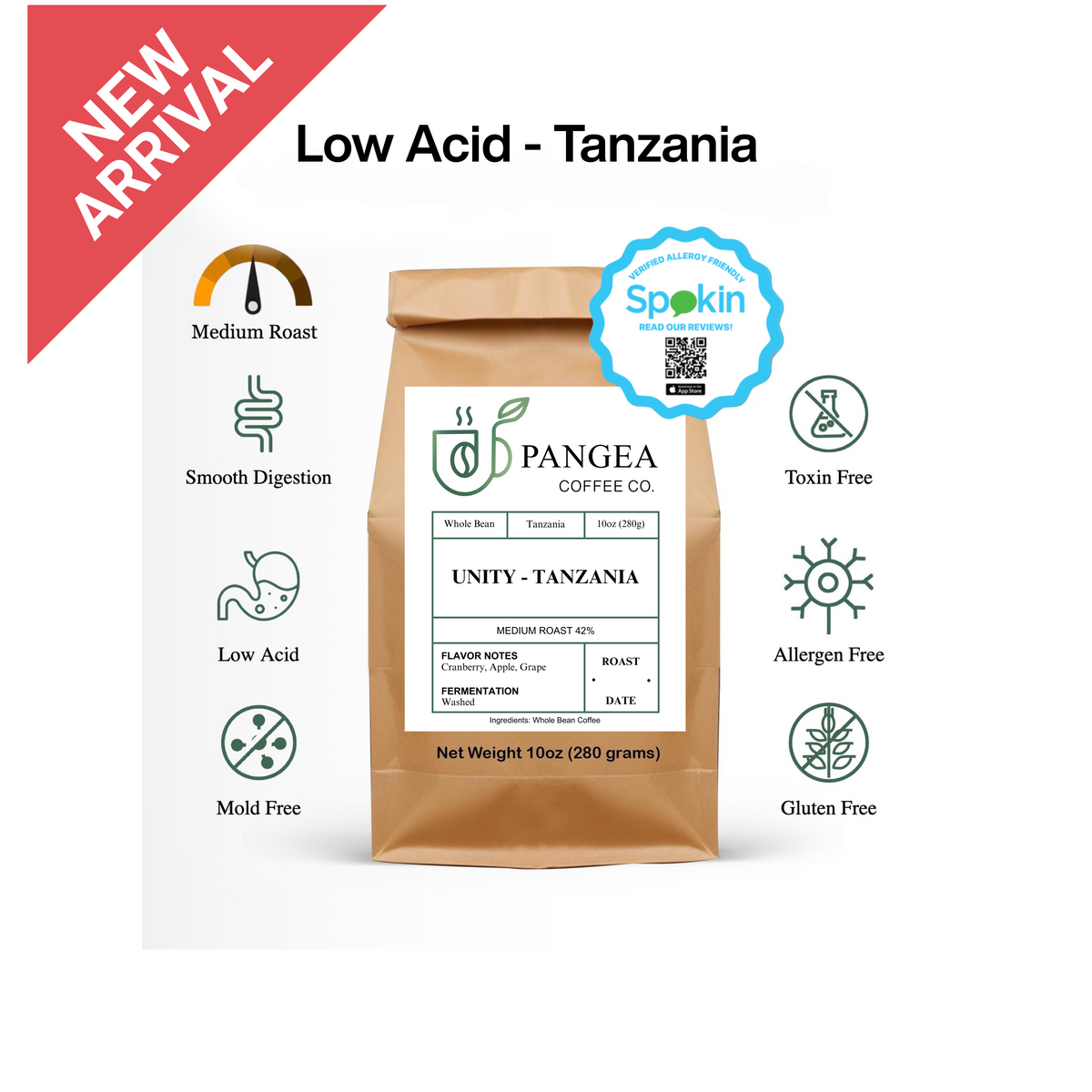 Unity – Tanzania | Medium Roast · Cranberry, Apple & Grape · Low Acid Coffee