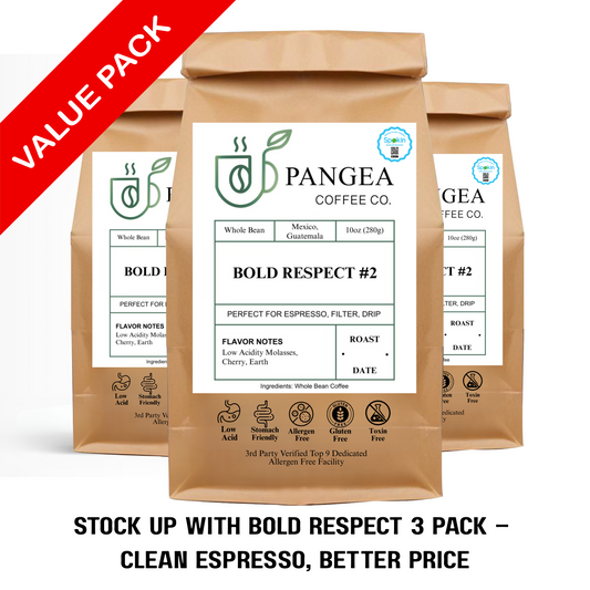 Pangea Coffee Bold Respect No. 2 – 3-Pack of Low Acid, Allergen-Free Whole Bean Dark Roast Espresso