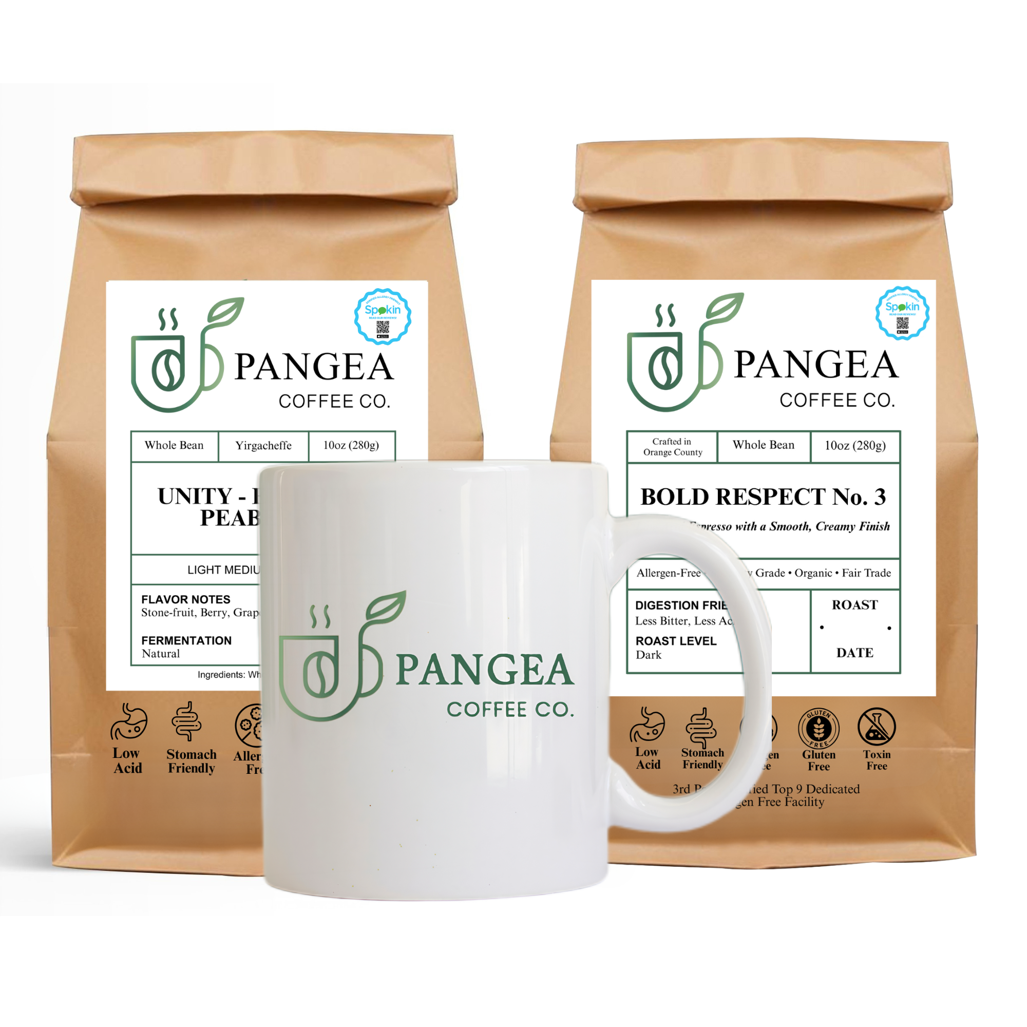 Athletes coffee bundle with Bold Respect dark roast Unity medium roast and mug - low acid pre-workout post-workout coffee for performance and gut health