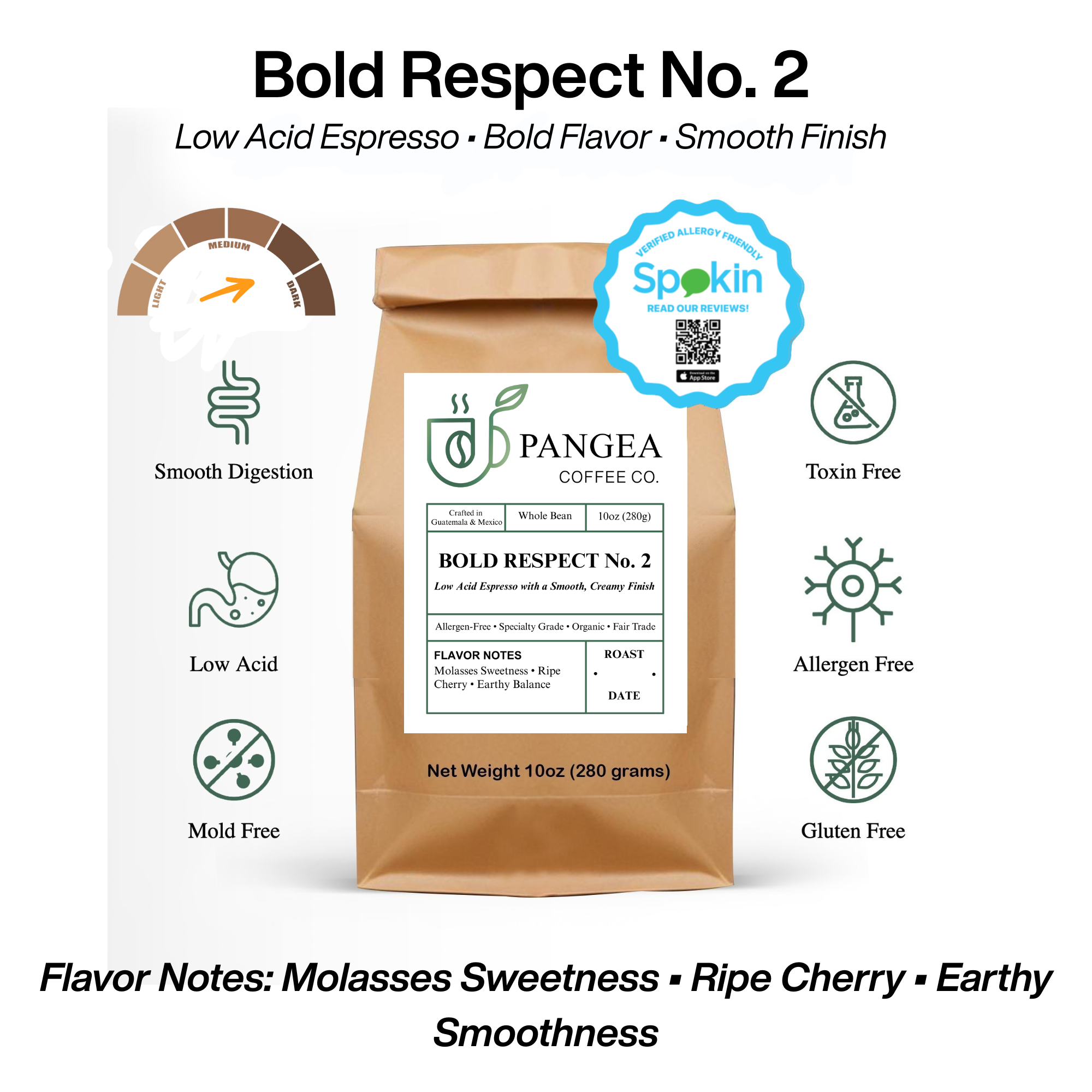 Bold Respect Dark Roast Espresso Coffee Graphic – Low Acid, Smooth Flavor, and Allergen-Free for Sensitive Stomachs