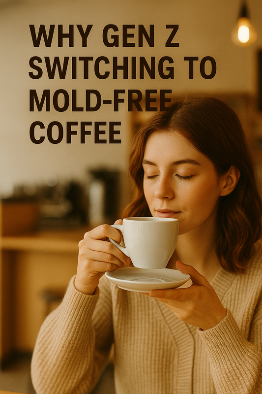 Young woman enjoying mold-free coffee for gut health and wellness