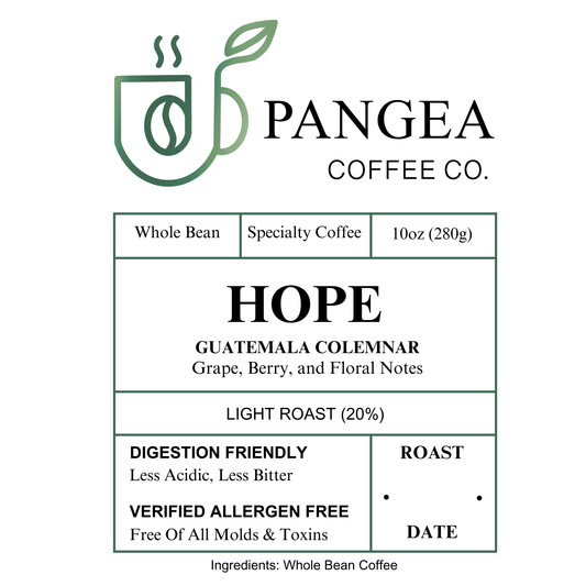 Hope Guatemala Colemnar single origin — Finca El Colemnar shade-grown coffee from Antigua, Guatemala's first Denomination of Origin, mold free low acid allergen-free