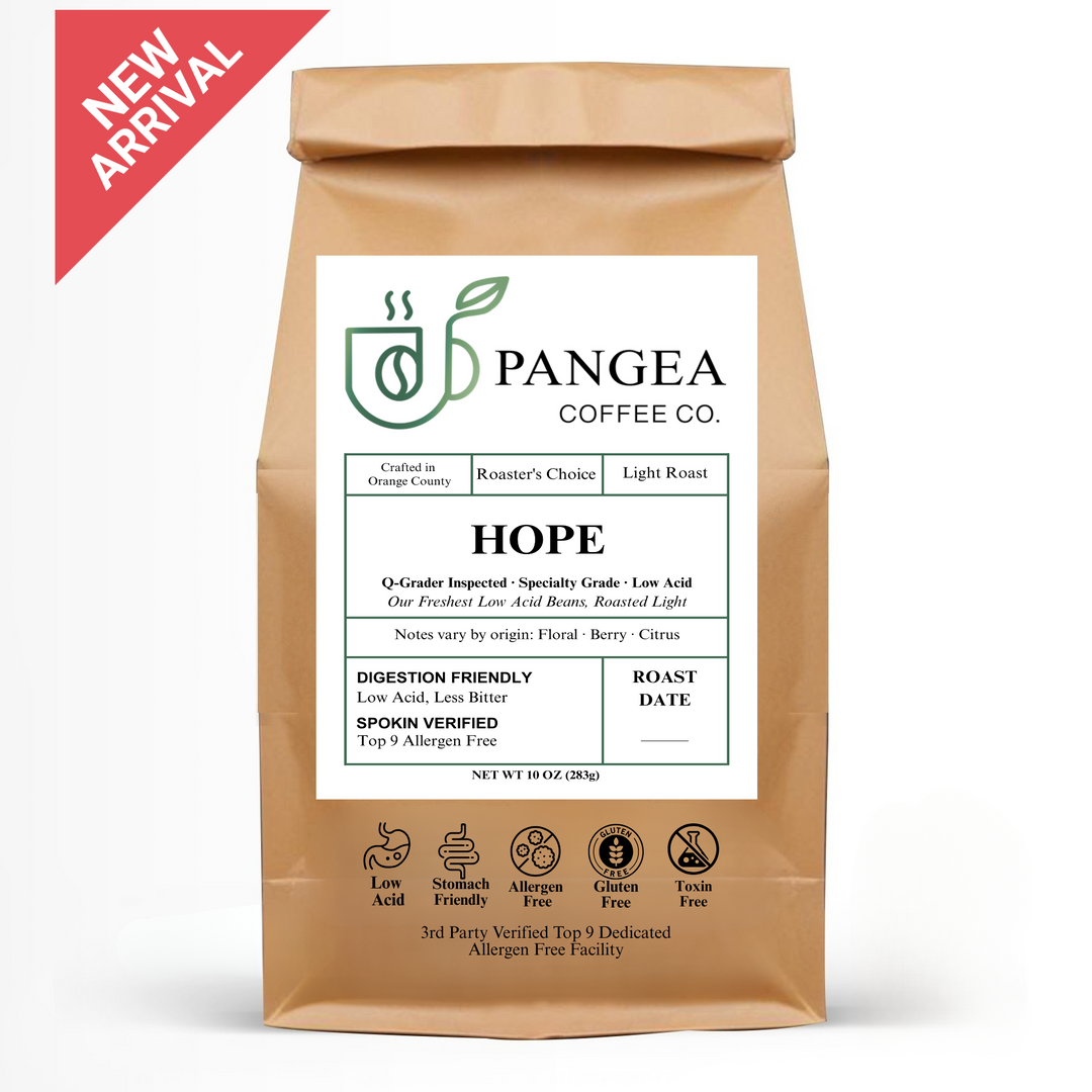 Pangea Hope Light Roast — low-acid, mold-free coffee for sensitive stomachs