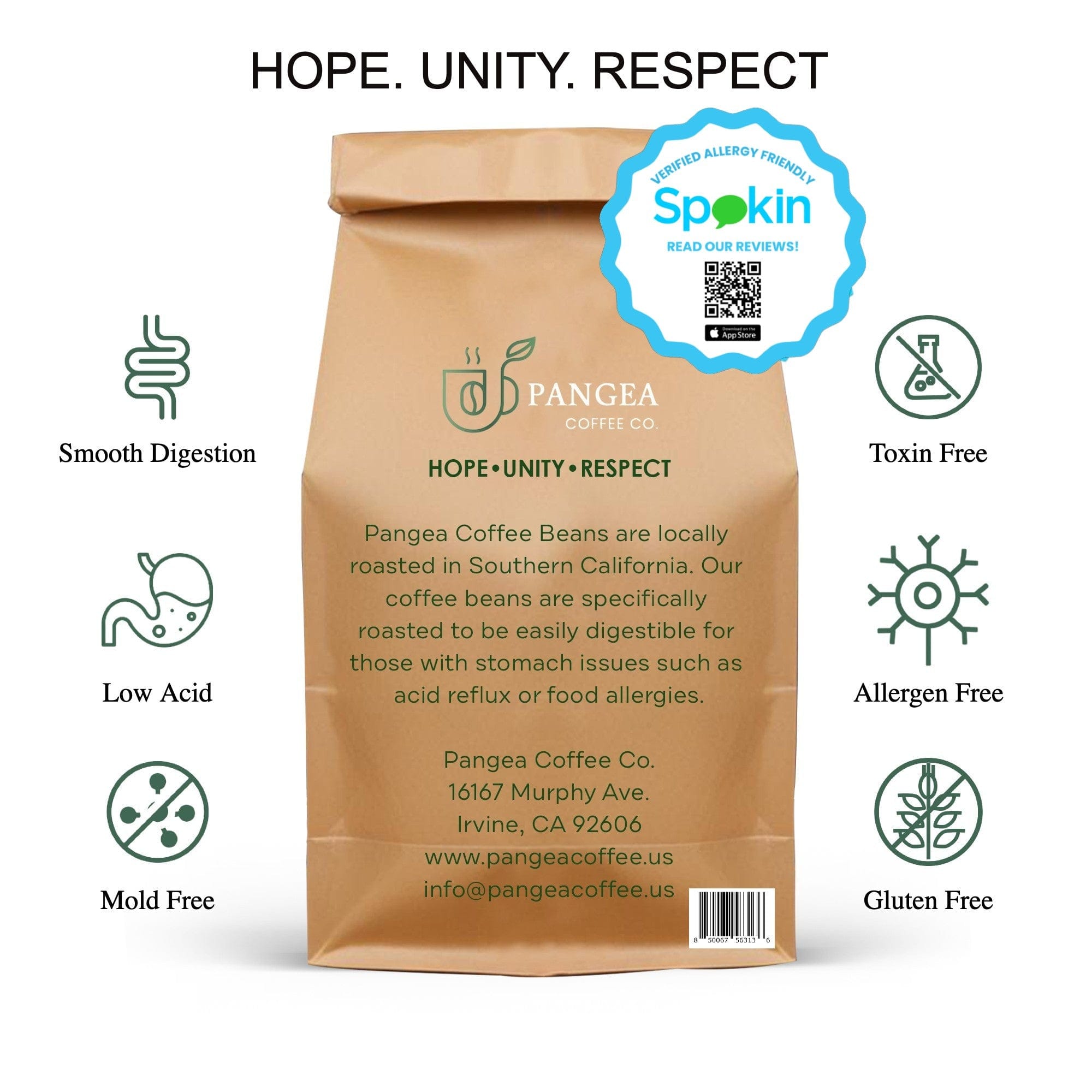 Bold Respect No 3 low acid espresso coffee bag for acid reflux and GERD - organic allergen-free dark roast back side