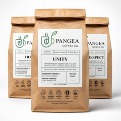 Pangea Discovery Pack: Hope light, Unity medium and Bold Respect low acid, mold-free coffee sampler, three 10oz bags