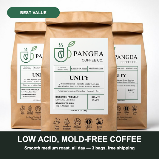 Unity 3-Pack: low acid, mold-free coffee — smooth medium roast for all-day drinking, three 10oz bags, best value with free shipping