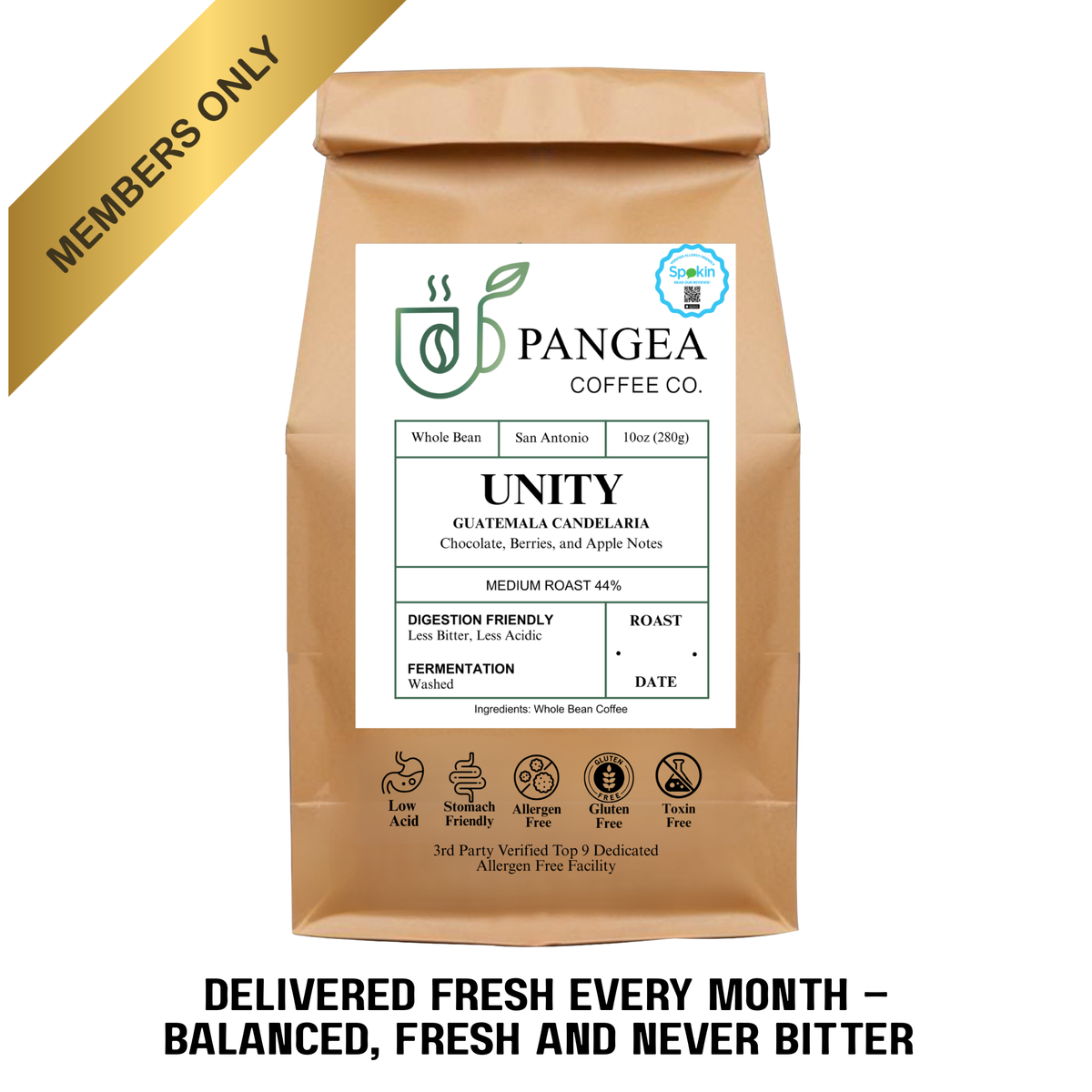 Unity Membership monthly low acid medium roast coffee subscription for acid reflux GERD - balanced smooth coffee delivered automatically